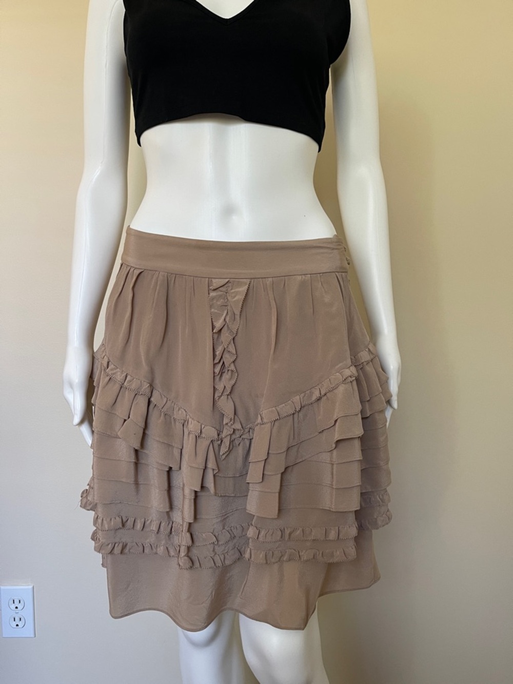 Vince Taupe Ruffled Tiered Midi Skirt